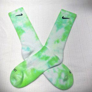 NIKE Dri-Fit Custom Hand Dyed Crew Socks | LIME GREEN Tye-Dye